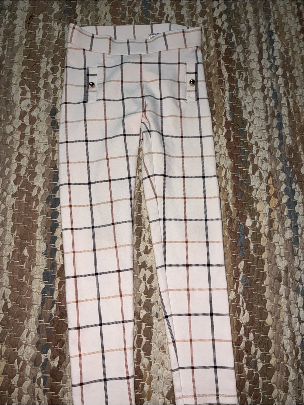 Janie and Jack Pink Plaid Leggings with Black & Brown Windowpane